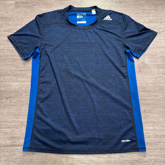 Adidas Shirt Adult Medium Blue Techfit Soccer Climate Fitted Lightweight Outdoor - Picture 1 of 9